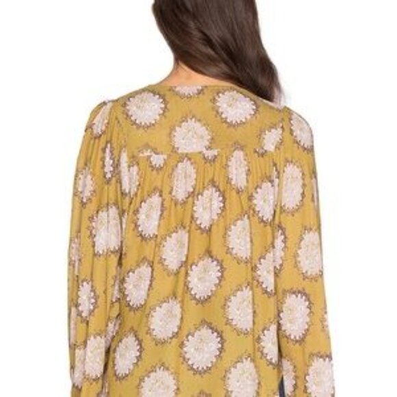 Free People Boho Green Lavender Floral Blouse XS XL - Picture 7 of 7